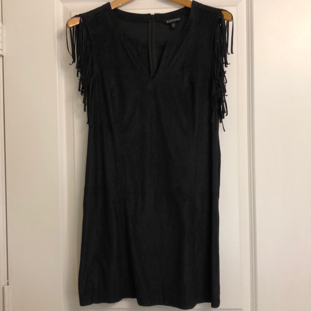 Express Black Suede Fringe Sleeve Mini Dress
